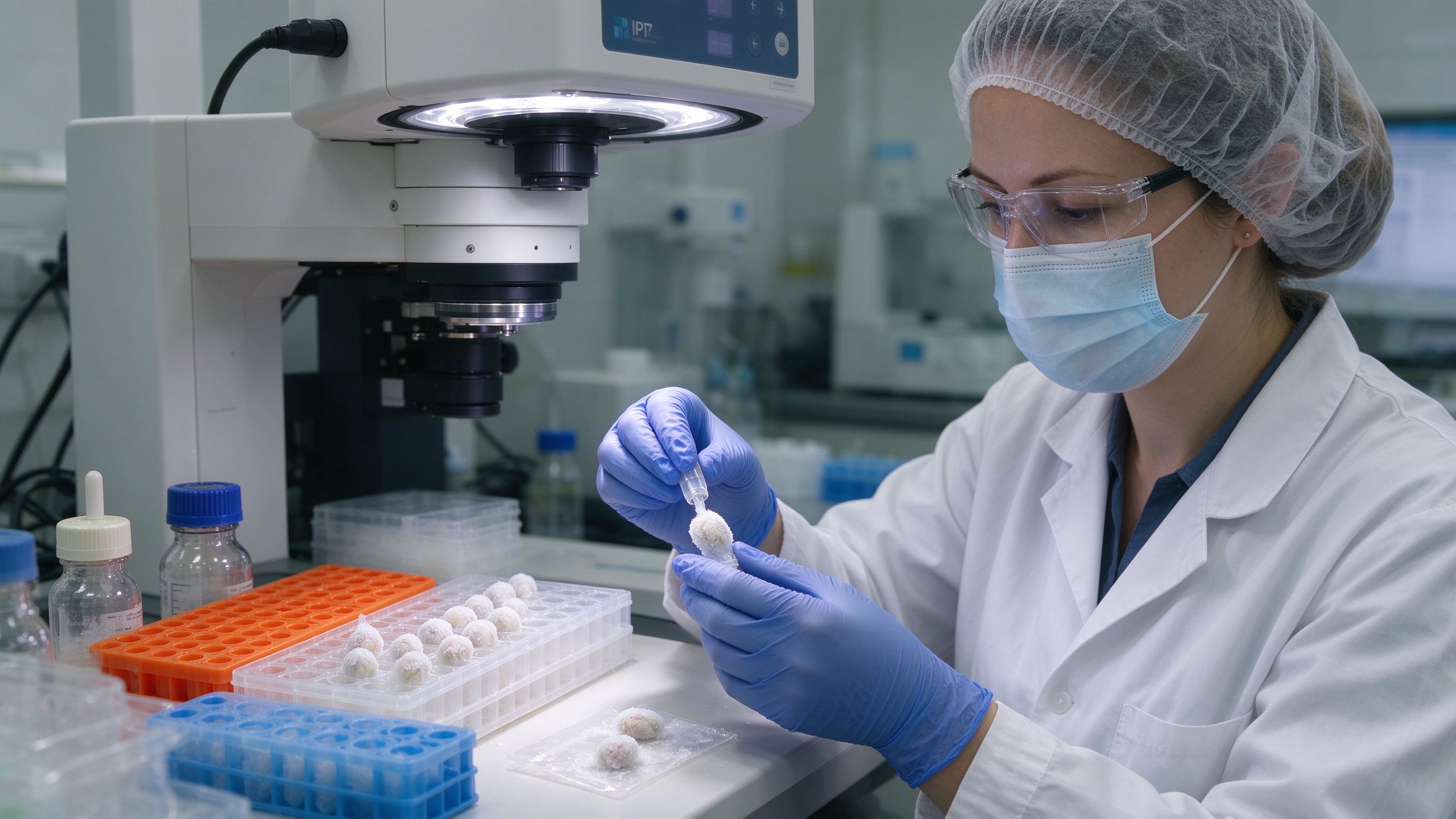 IVF 实验室中冻胚移植 FET 流程，冷冻保存的胚胎正在解冻
